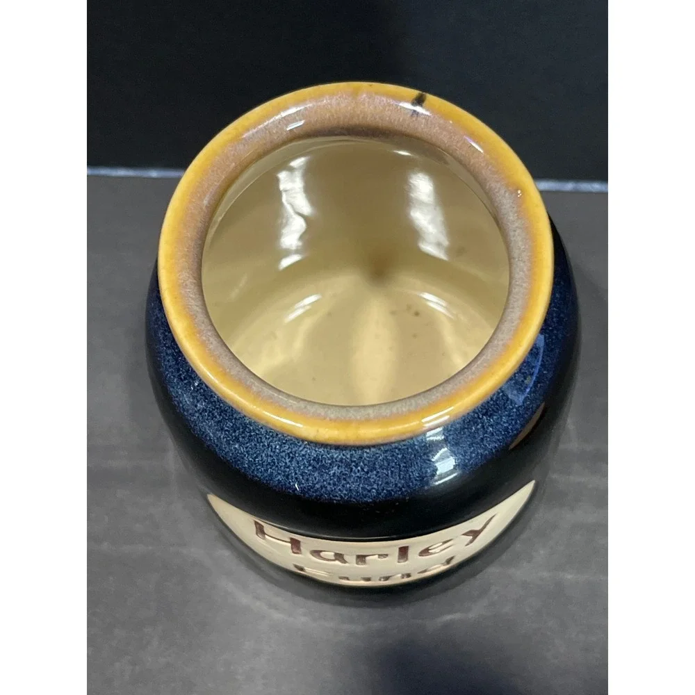 LTD Commodities Harley Fund Ceramic Money Jar Blue Drip Glaze Cork Top Stoneware